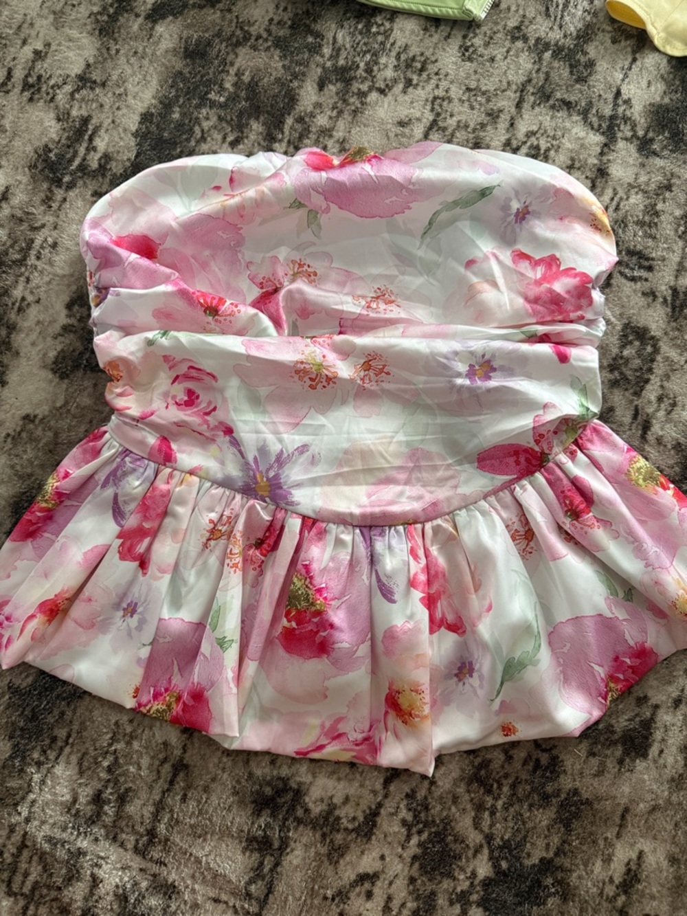 White Strapless Top with Pink & Coral Floral Size M